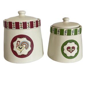 Two Russ Berrie Ceramic Kitchen Canisters Rubber Tight Lids